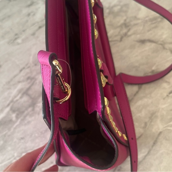 NWT Micheal Kors Medium Selma Saffino Leather Studded Satchel, Hot Pink - Picture 4 of 10